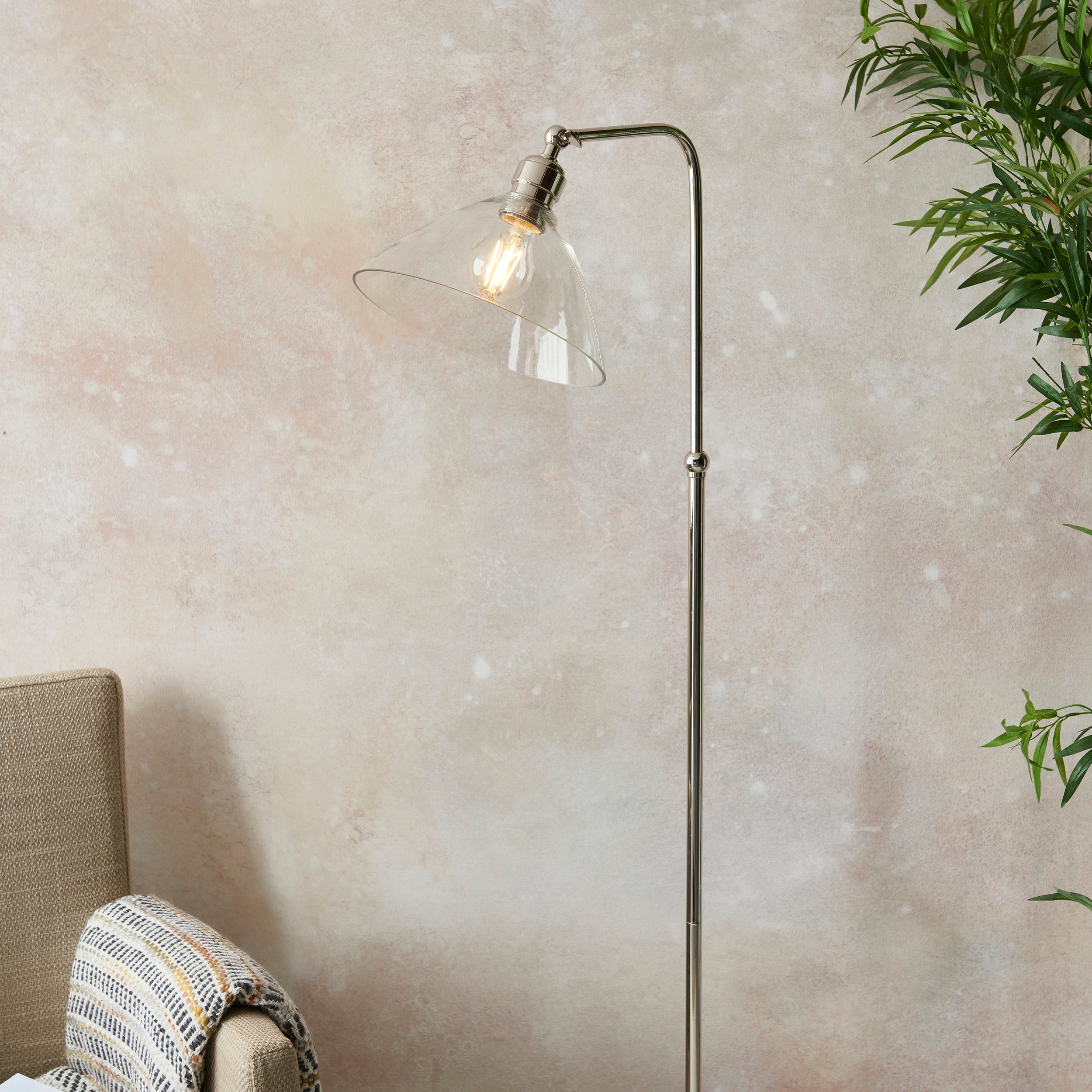 Utopia Diner Single Floor Lamp - Bright Nickel & Clear Glass