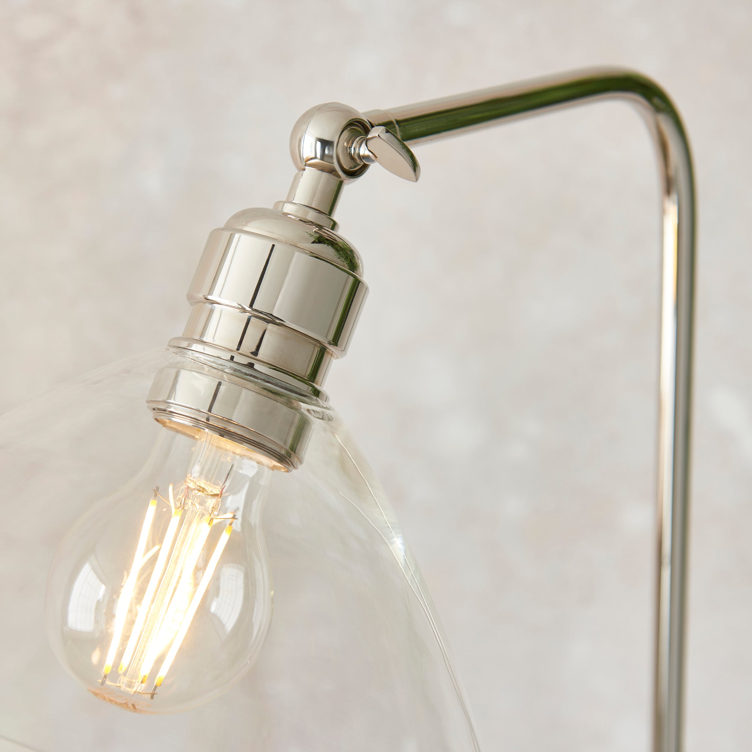 Utopia Diner Single Floor Lamp - Bright Nickel & Clear Glass