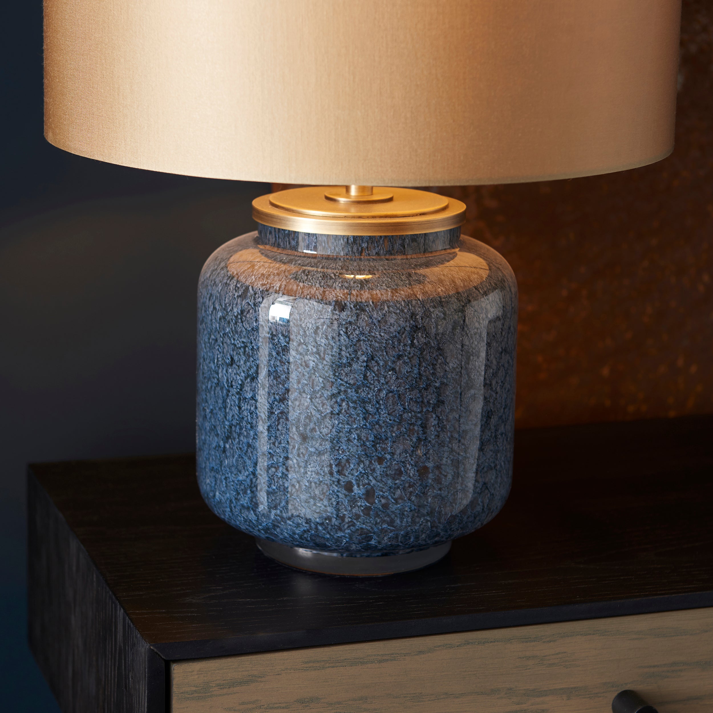 Utopia Speckle Table Lamp - Cobalt Glass And Gold Shade
