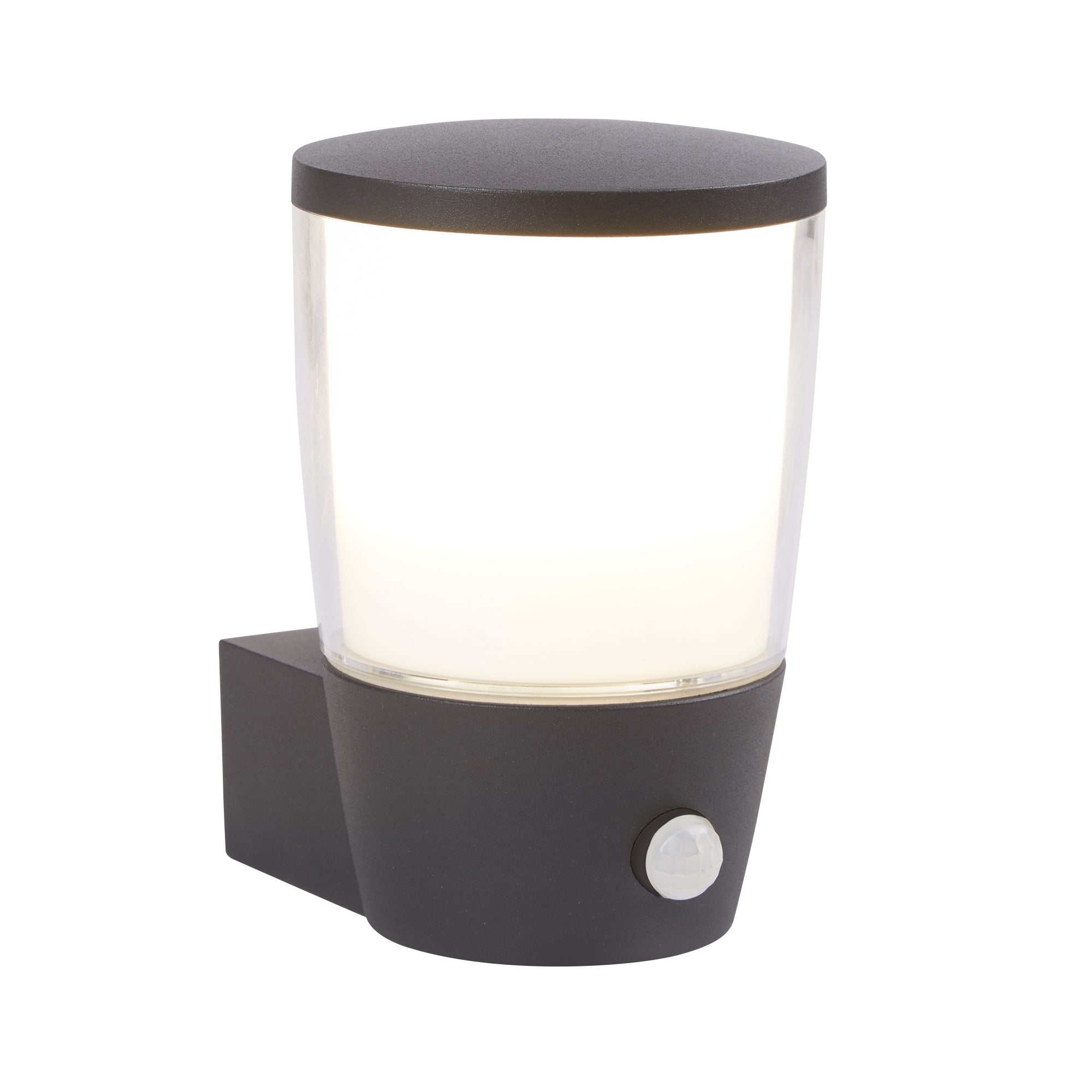 Searchlight Tees Outdoor PIR Wall Light - Grey, Clear & White Shade - IP44