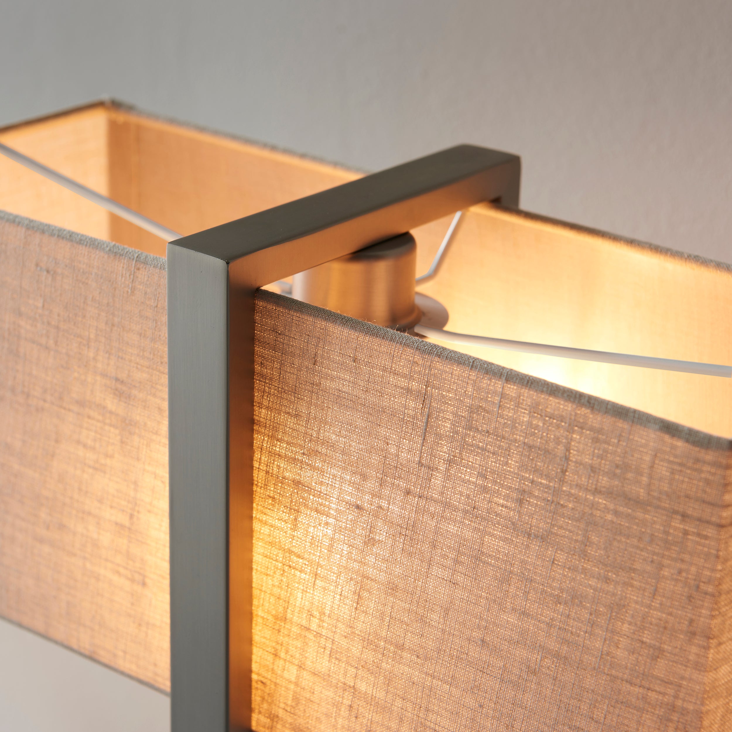 Utopia Oblong Table Lamp - Satin Nickel And Natural Shade