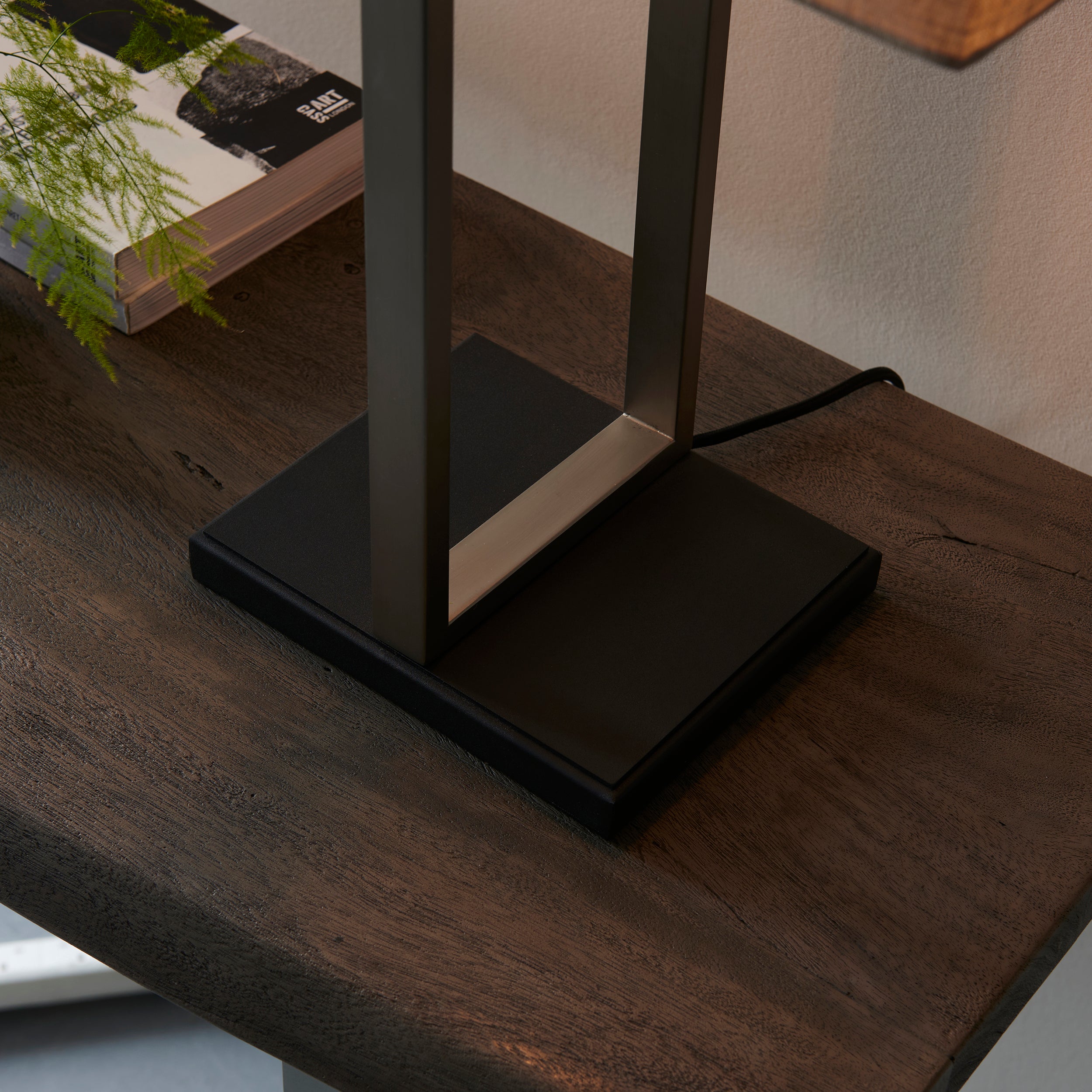 Utopia Oblong Table Lamp - Satin Nickel And Natural Shade