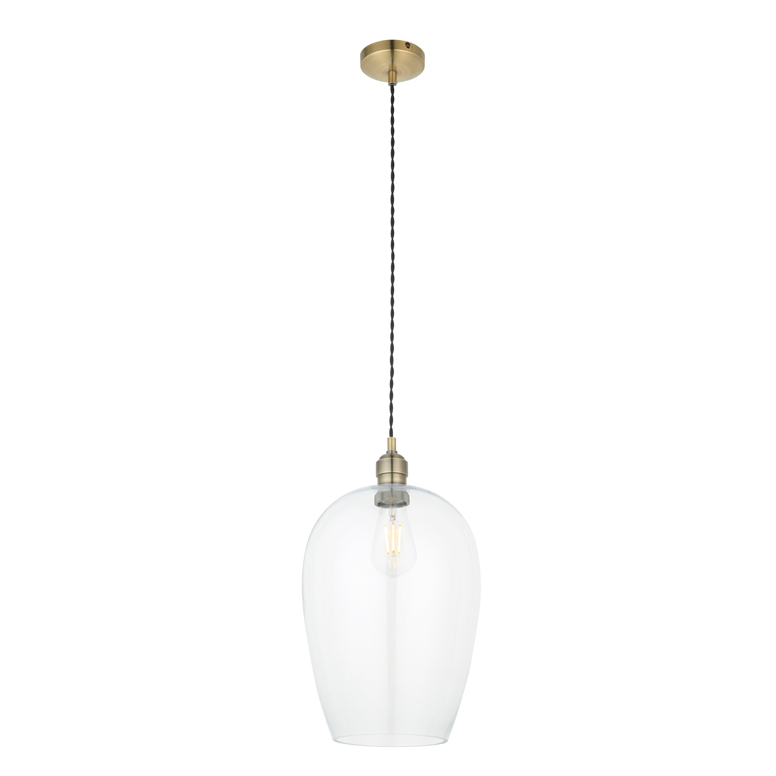 Utopia Walton Single Light Large Ceiling Pendant - Antique Brass & Clear Glass