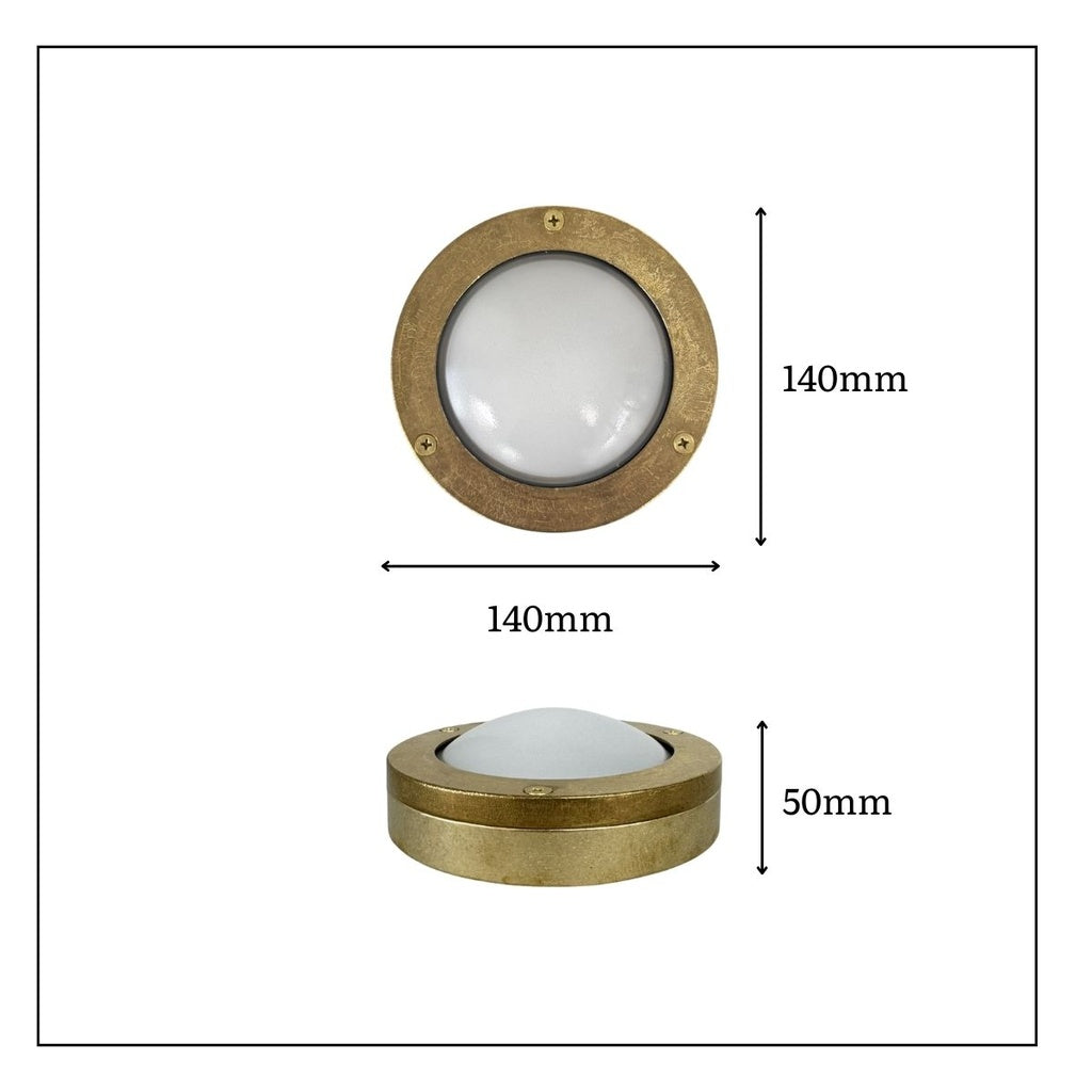 Navigator Compact Marina Circular Bulkhead Wall Light - Raw Brass