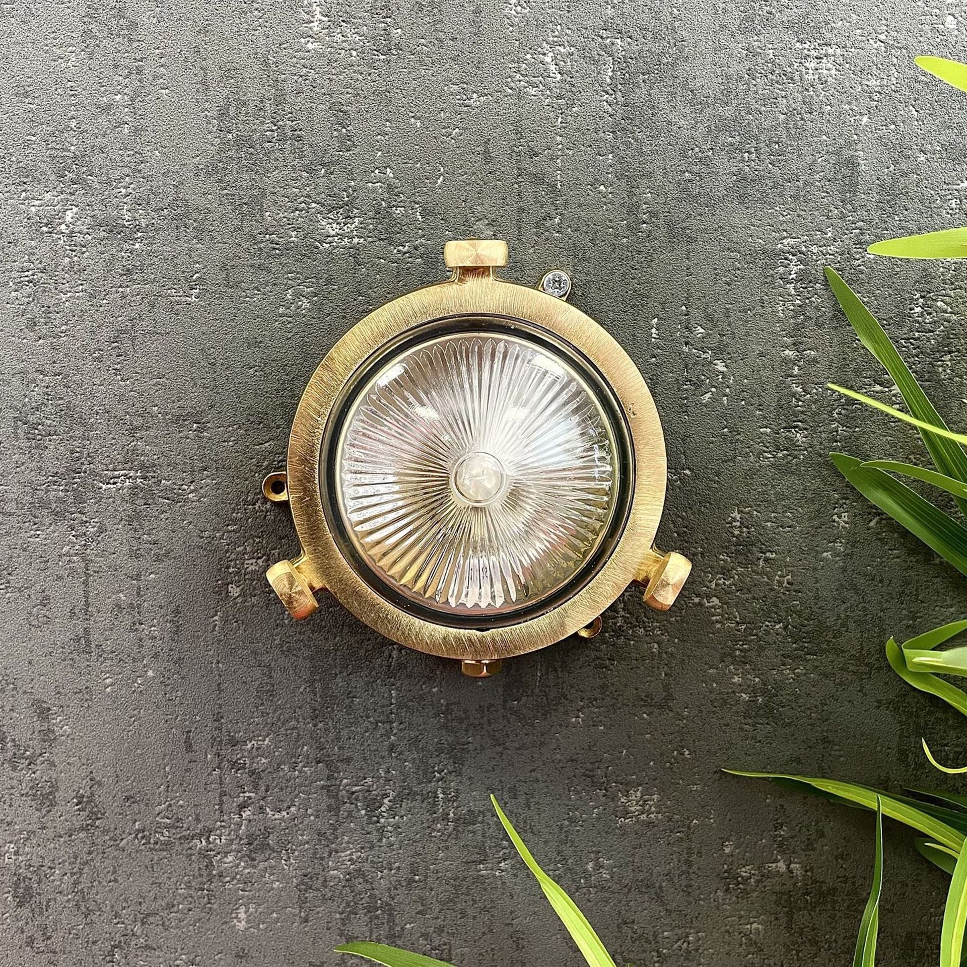 Navigator Plain Mini Porthole Bulkhead Wall Light - Raw Brass
