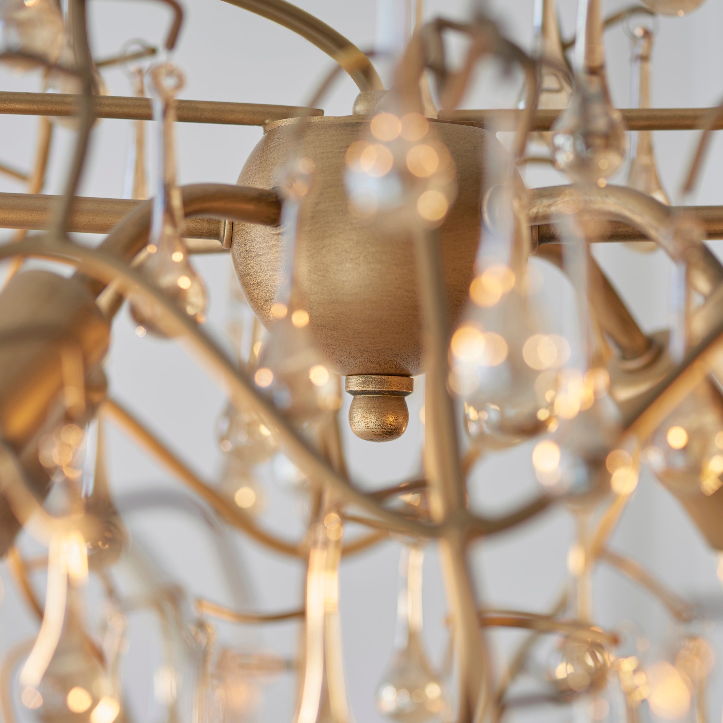 Utopia Drip 6 Light Linear Chandelier - Aged Gold Paint & Champagne Lustre Glass