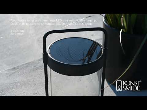 Konstsmide Crotone Solar Outdoor Lantern with USB and Dusk to Dawn Sensor - Matt Black