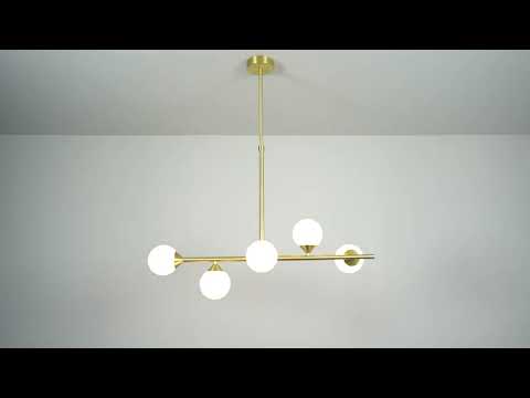 Utopia Lustre Linear Ceiling Pendant - Satin Brushed Gold & Gloss White Glass