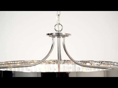Utopia Martini 6 Light Pendant Chandelier - Bright Nickel And Clear Glass - 55cm Diameter