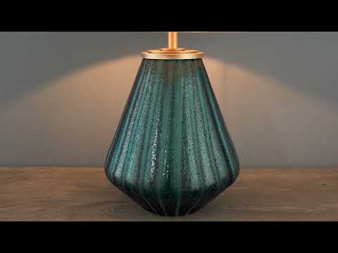 Utopia Stripe Table Lamp - Turquoise Glass And Gold Shade