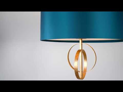 Utopia Interlink 5 Light Pendant - Antique Gold With Teal Shade - 70cm Diameter