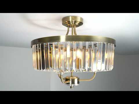 Utopia Martini 3 Light Semi Flush Fitting - Antique Brass & Clear Cut Glass
