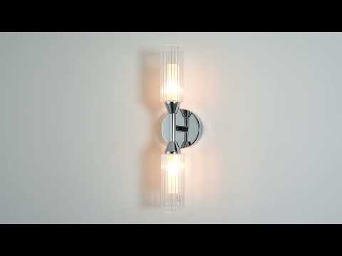Utopia Flute Double Wall Light - Frosted, Ribbed Glass & Chrome