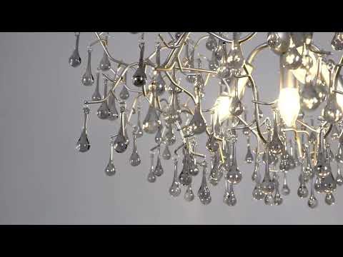 Utopia Drip 4 Light Pendant Chandelier - Aged Silver With Smoked Grey Tinted Glass - 75cm Diameter