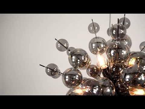 Utopia Bubble 9 Light Pendant Chandelier - Black Chrome With Smoked Mirror And Tinted Glass - 63cm Diameter