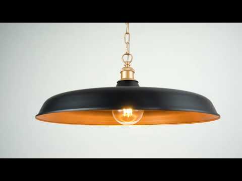 Utopia Vogue Mid Century Single Pendant Light - Matt Black & Satin Gold