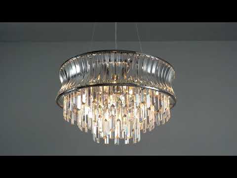 Utopia Bow 9 Light Pendant - Bright Nickel Plate with Crystal & Clear Glass