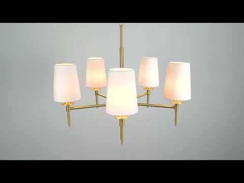 Utopia Eton 5 Light Multi Arm Pendant - Satin Brass & Tapered Shades
