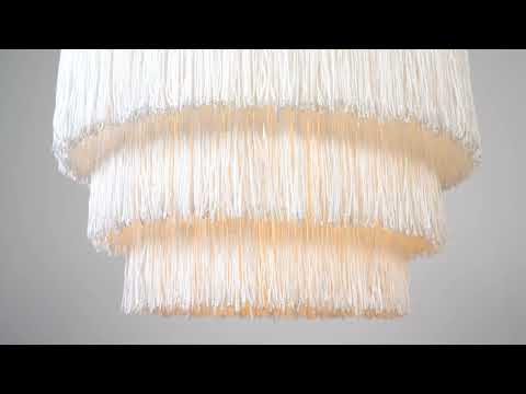 Utopia Gatsby Single Pendant - Matt Gold With White Fringe Shade - 30cm Diameter
