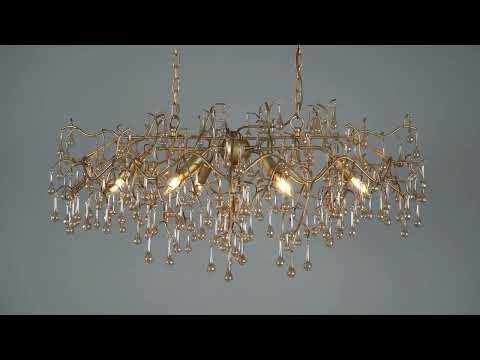 Utopia Drip 6 Light Linear Chandelier - Aged Gold Paint & Champagne Lustre Glass