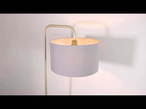 Utopia The Modern Floor Lamp With Table - Satin Champagne With Slate Grey Shade