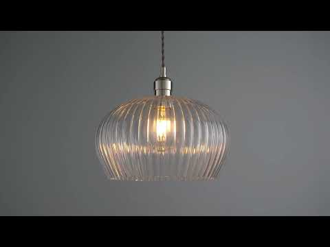Utopia Finesse Medium Single Pendant - Bright Nickel Plate & Clear Ribbed Glass