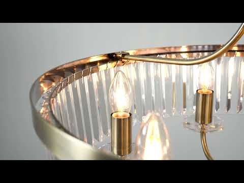 Utopia Martini 6 Light Pendant Chandelier - Antique Brass & Clear Cut Glass