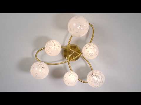 Endon Maye 6 Light Semi Flush - Satin Brass & Confetti Glass