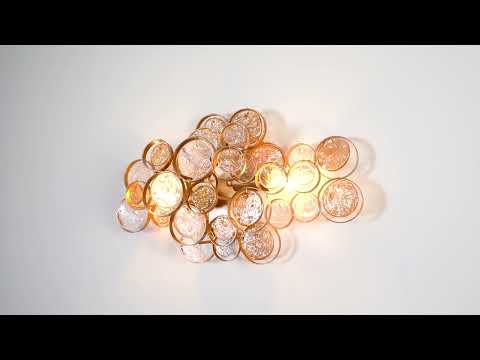 Utopia Penny 2 Light Wall Light - Antique Gold With Clear And Amber Glass