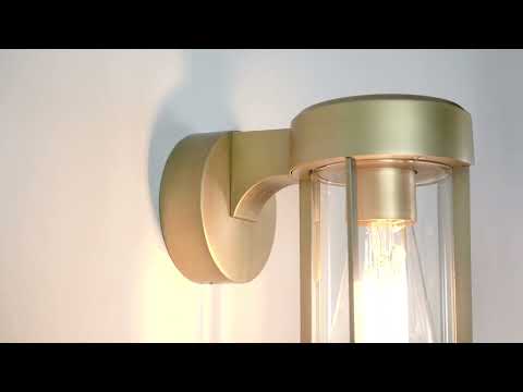 Utopia Pluto IP44 Wall Light - Brushed Gold And Clear Glass - E27