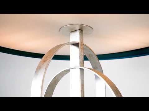 Utopia Interlink 3 Light Pendant - Antique Silver Leaf With Teal Shade - 60cm Diameter