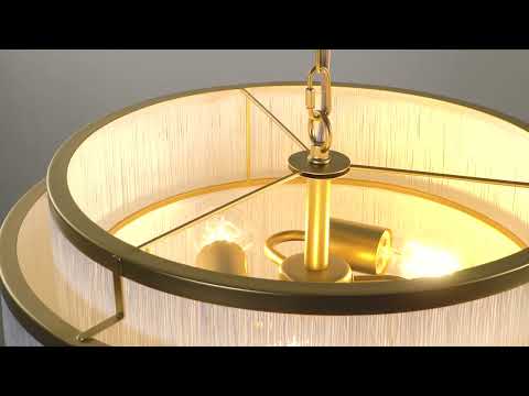 Utopia Gatsby 3 Light Pendant - Matt Gold With White Fringe Shade - 50cm Diameter