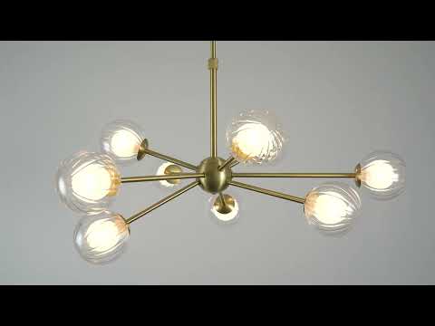 Utopia Matrix Round 9 Light Ceiling Semi Flush - Satin Brass & Glass