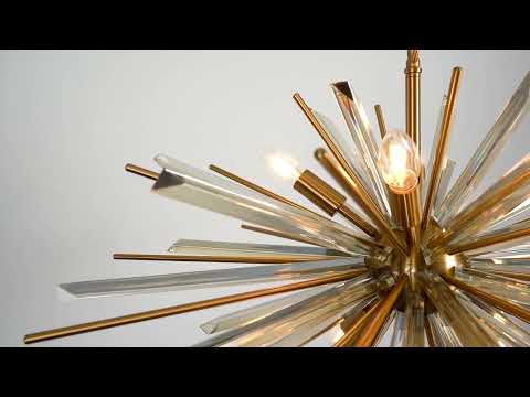 Utopia Spike 8 Light Pendant Chandelier - Antique Brass - 80cm Diameter