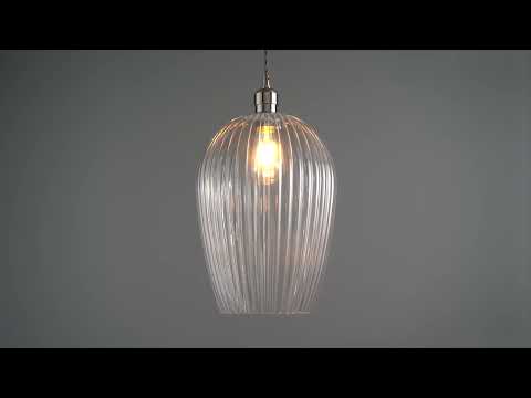 Utopia Finesse Large Single Pendant - Bright Nickel Plate & Clear Ribbed Glass