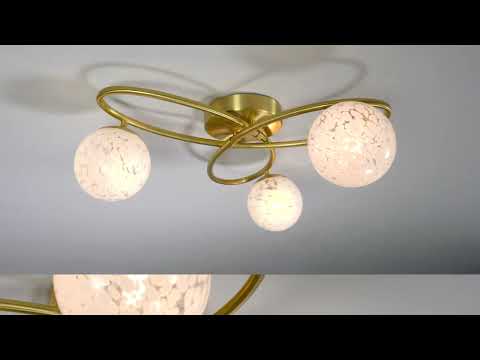Endon Maye 3 Light Semi Flush - Satin Brass & Confetti Glass