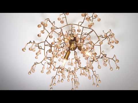 Utopia Drip 3 Light Semi Flush Fitting - Aged Gold With Champagne Tinted Glass - 55cm Diameter