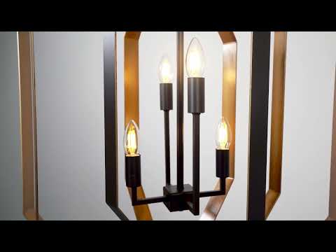 Utopia Octagon 4 Light Pendant - Aged Bronze And Antique Gold - 64cm Diameter