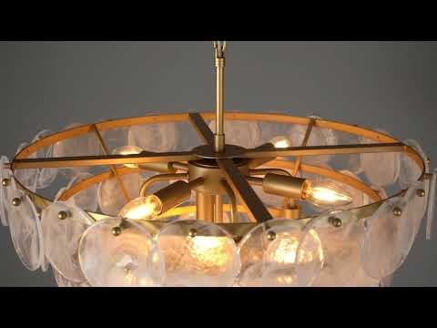 Utopia Scale 9 Light Pendant Chandelier - Antique Gold Paint with White & Clear Glass
