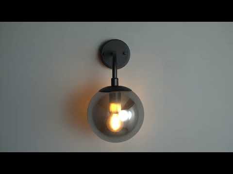 Utopia Sphere Single Wall Light - Matt Black & Smoked Mirror Glass