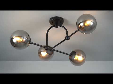 Utopia Sphere 4 Light Semi-Flush Fitting - Matt Black & Smoked Mirror Glass