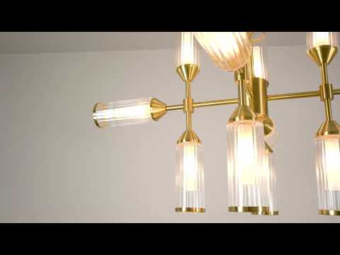 Utopia Matrix 12 Light Pendant Chandelier - Satin Brass - 73cm Diameter