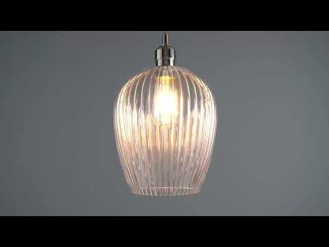 Utopia Finesse Small Single Pendant - Bright Nickel Plate & Clear Ribbed Glass