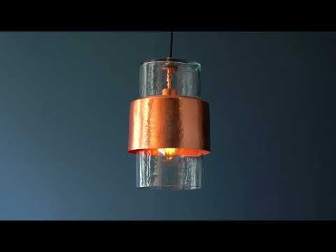 Utopia Swirl Single Pendant - Hammered Copper Plate & Textured Clear Glass