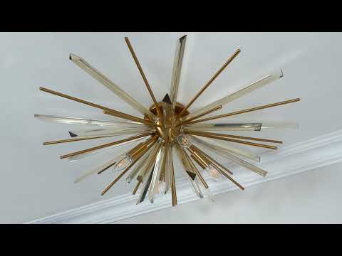 Utopia Spike 4 Light Flush Fitting - Antique Brass - 80cm Diameter