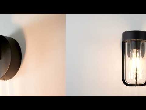 Utopia Pluto IP44 Wall Light - Matt Black And Clear Glass - E27