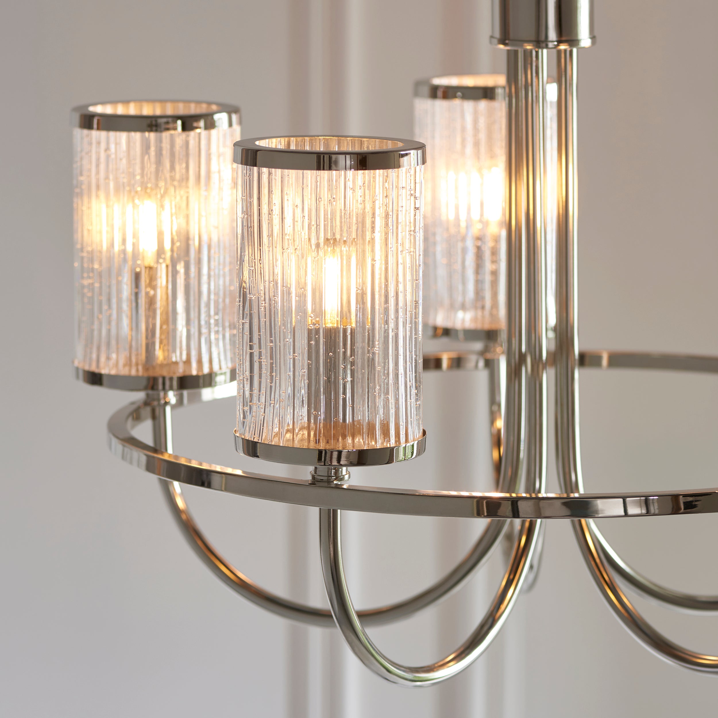 Endon Henbury 5 Light Ceiling Pendant - Bright Nickel & Ribbed Bubble Glass Shades