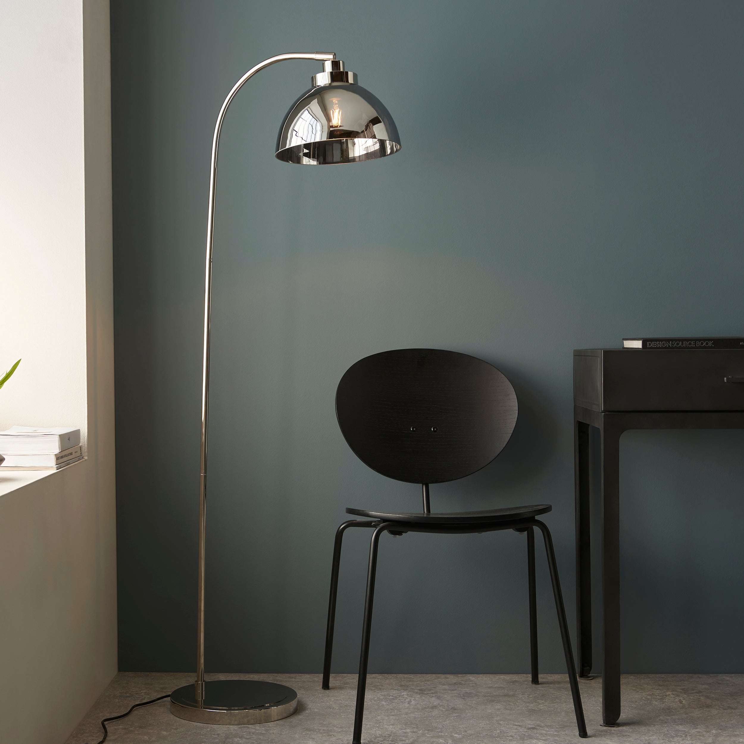Endon Caspa Task Floor Lamp -  Bright Nickel & Smoked Mirror Glass