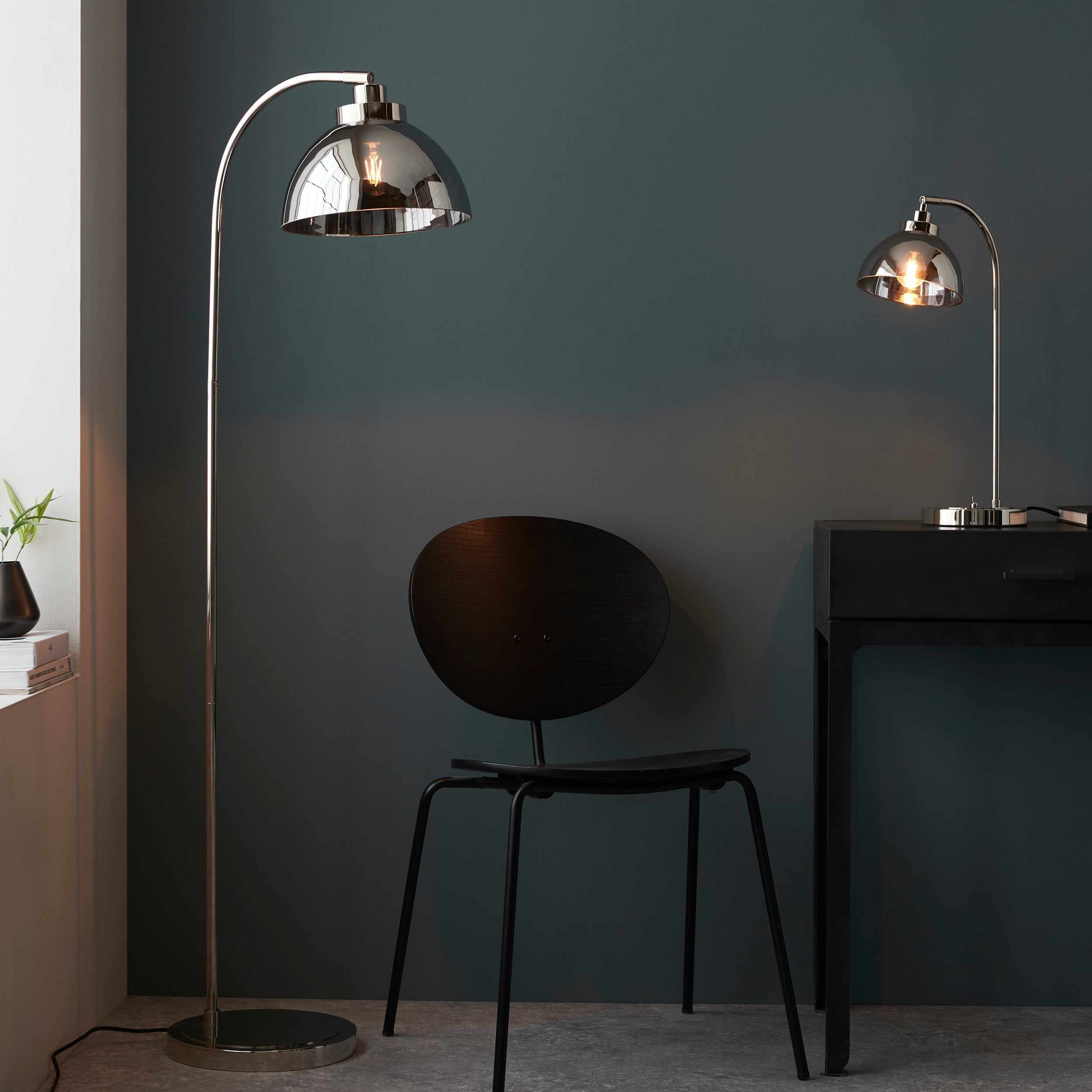 Endon Caspa Task Floor Lamp -  Bright Nickel & Smoked Mirror Glass