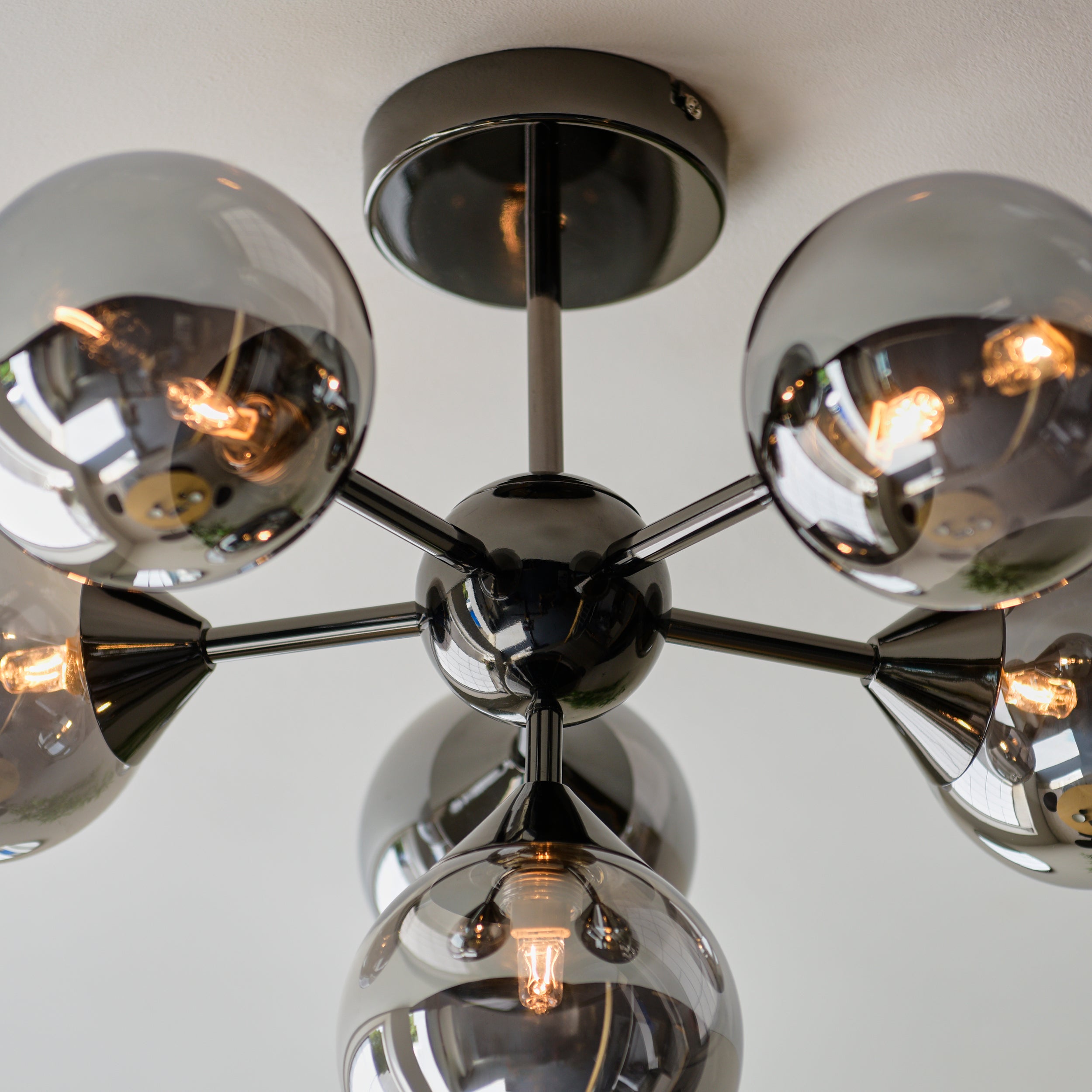 Endon Oscar 6 Light Semi-Flush Fitting - Black Chrome Plate & Smoked Mirror Glass